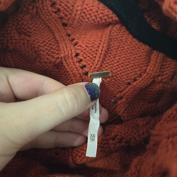 Free People Turtleneck Cable Knit Sweater Tunic Orange XS - Picture 4 of 5